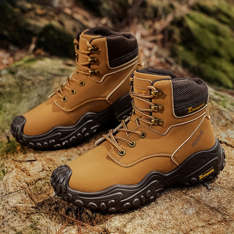 Men's Genuine Leather Hiking Boots - Lace-Up, Waterproof, Relaxed Fit, Wide Toe Box with Arch Support