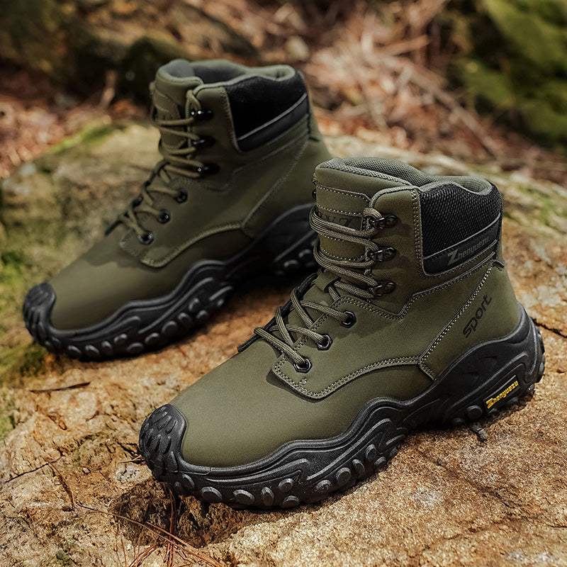 Men's Genuine Leather Hiking Boots - Lace-Up, Waterproof, Relaxed Fit, Wide Toe Box with Arch Support