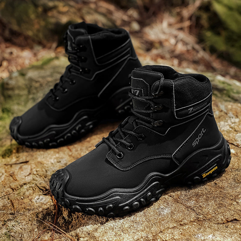 Men's Genuine Leather Hiking Boots - Lace-Up, Waterproof, Relaxed Fit, Wide Toe Box with Arch Support