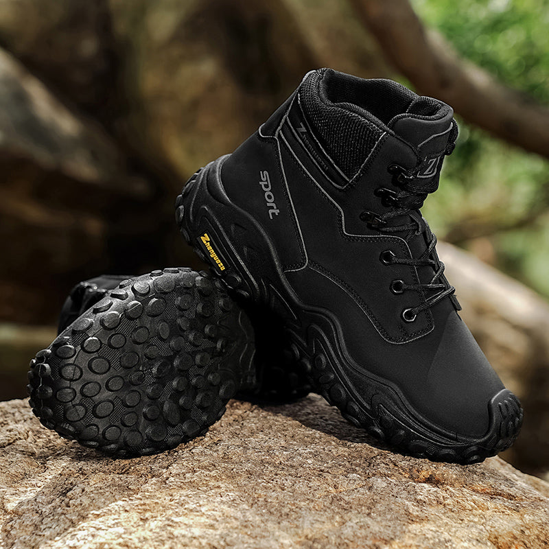 Men's Genuine Leather Hiking Boots - Lace-Up, Waterproof, Relaxed Fit, Wide Toe Box with Arch Support
