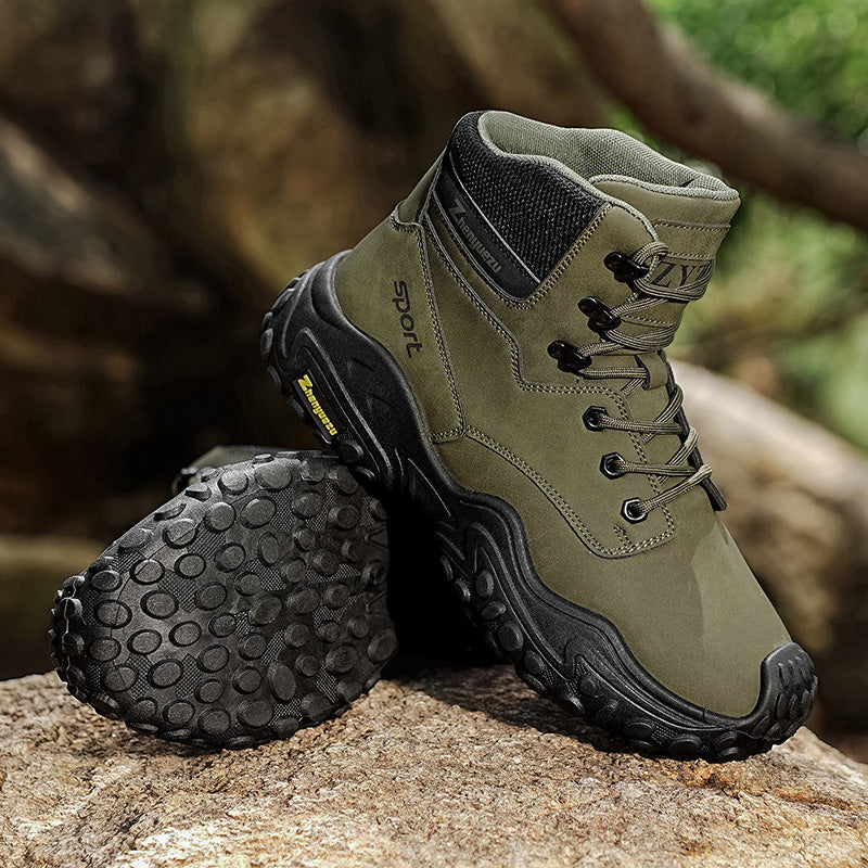 Men's Genuine Leather Hiking Boots - Lace-Up, Waterproof, Relaxed Fit, Wide Toe Box with Arch Support