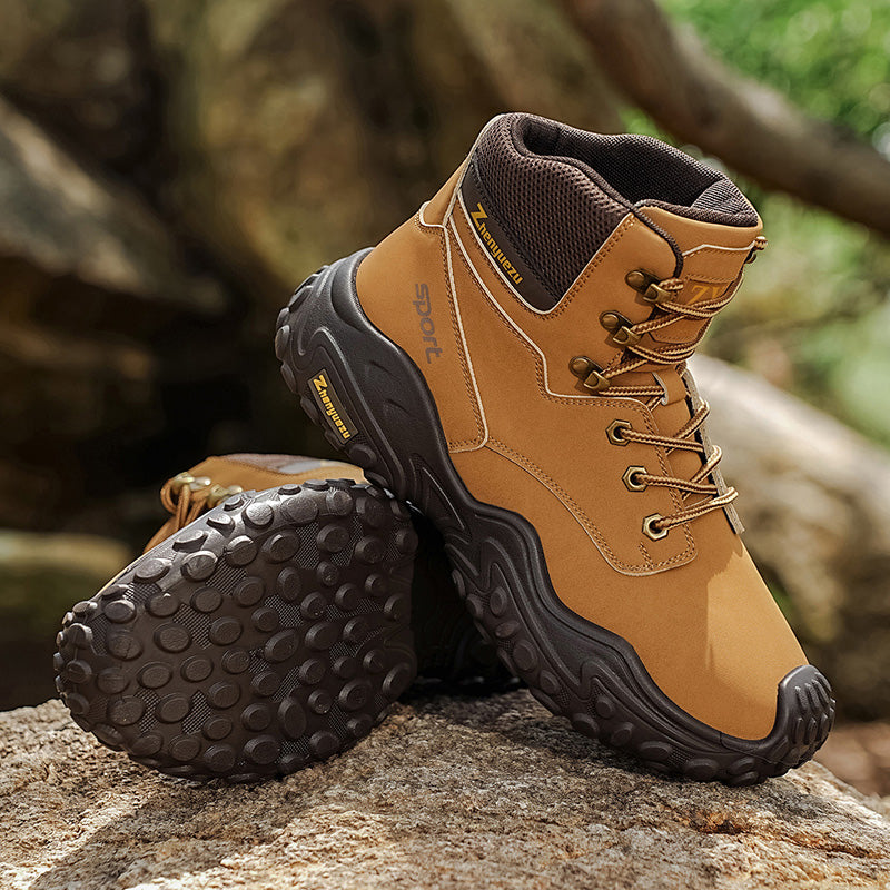 Men's Genuine Leather Hiking Boots - Lace-Up, Waterproof, Relaxed Fit, Wide Toe Box with Arch Support