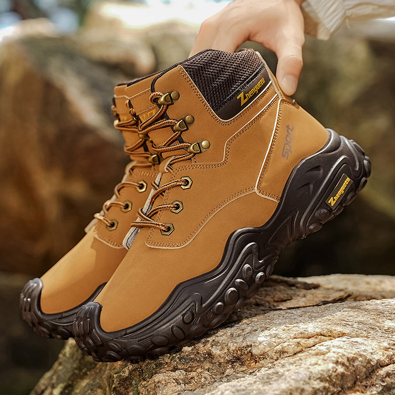 Men's Genuine Leather Hiking Boots - Lace-Up, Waterproof, Relaxed Fit, Wide Toe Box with Arch Support
