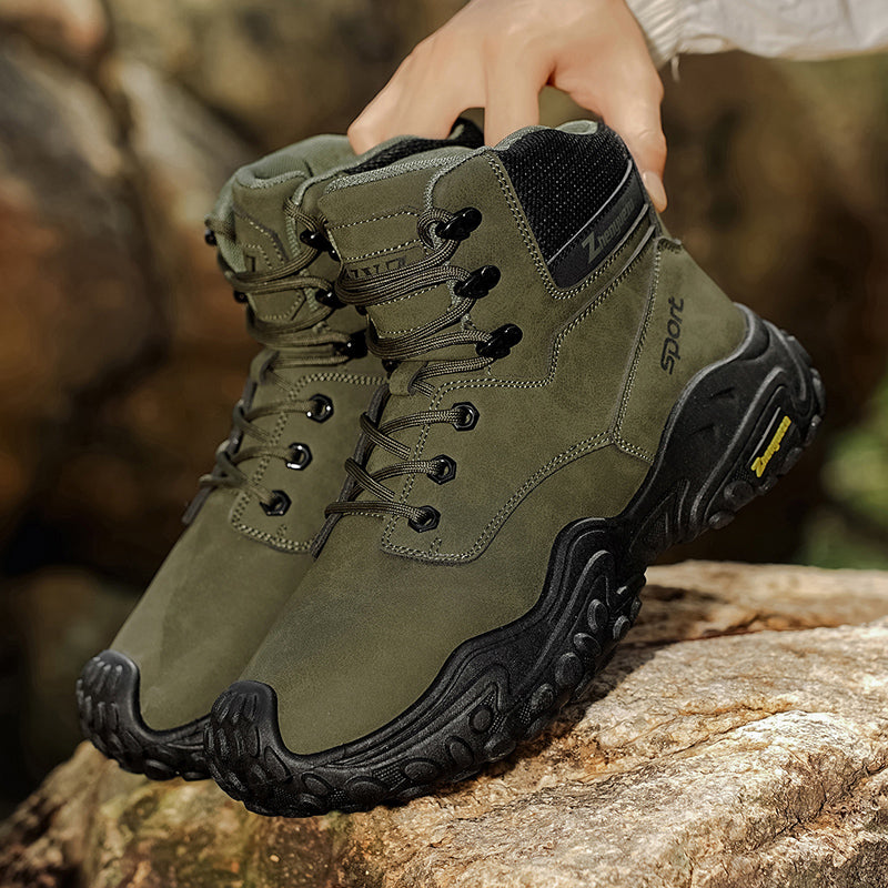 Men's Genuine Leather Hiking Boots - Lace-Up, Waterproof, Relaxed Fit, Wide Toe Box with Arch Support