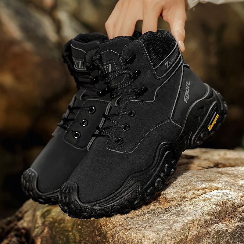 Men's Genuine Leather Hiking Boots - Lace-Up, Waterproof, Relaxed Fit, Wide Toe Box with Arch Support