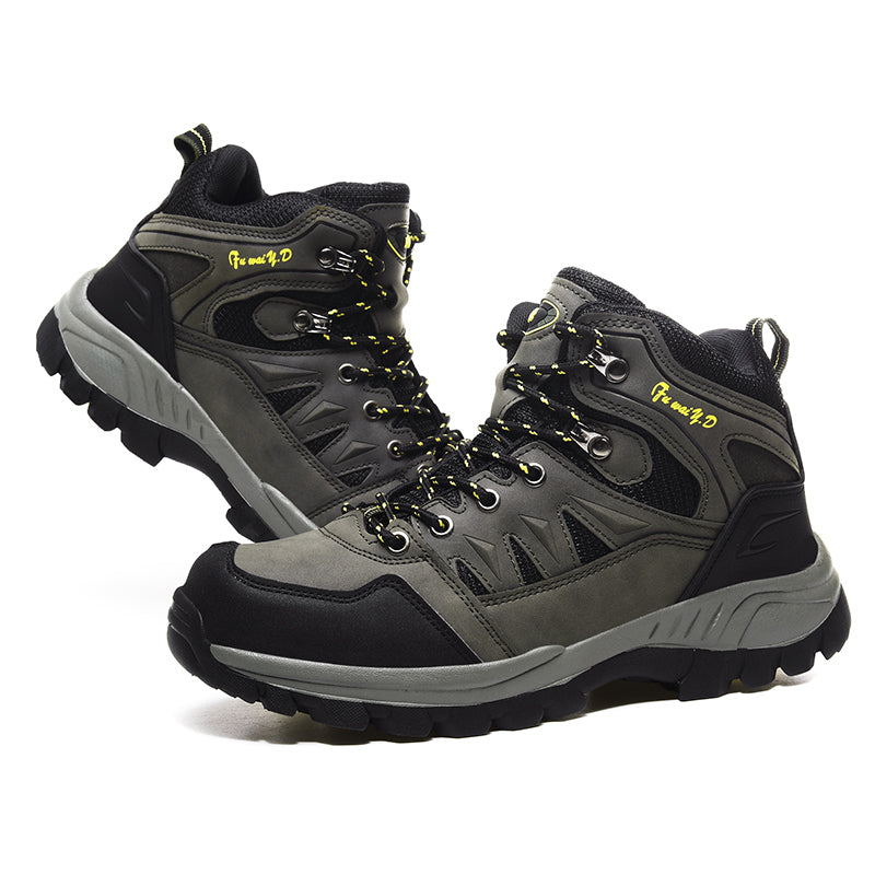 Men's Genuine Leather Hiking Boots - Lace-Up, Waterproof, Slip Resistant, Relaxed Fit, Breathable, Wide Toe Box with Arch Support