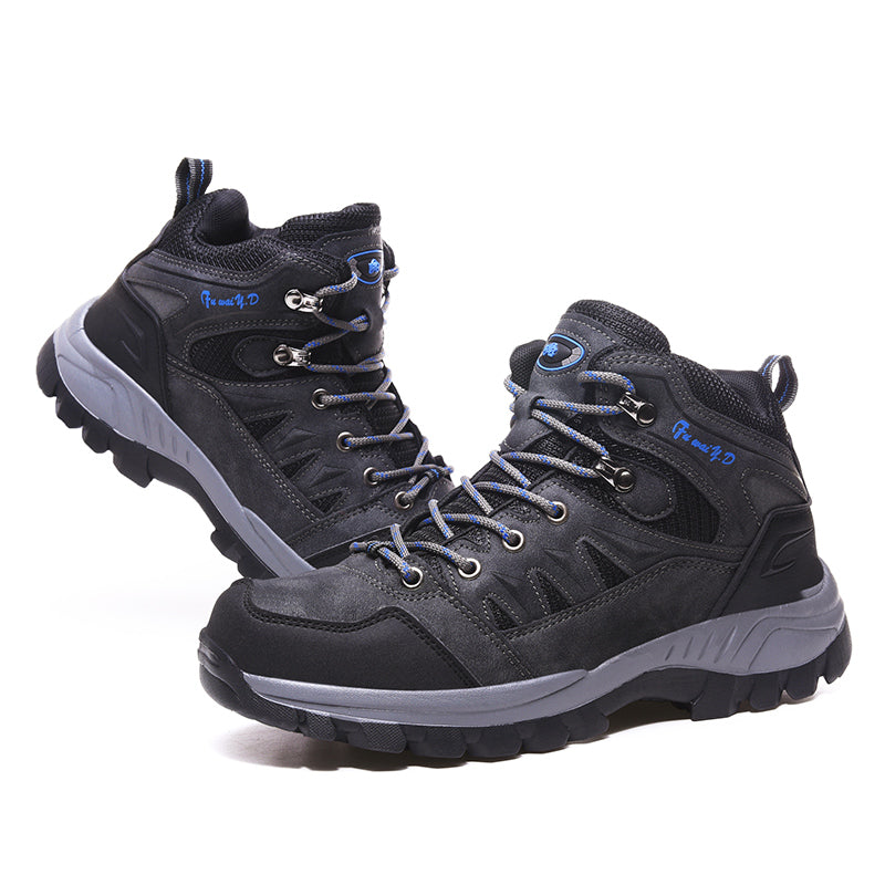 Men's Genuine Leather Hiking Boots - Lace-Up, Waterproof, Slip Resistant, Relaxed Fit, Breathable, Wide Toe Box with Arch Support
