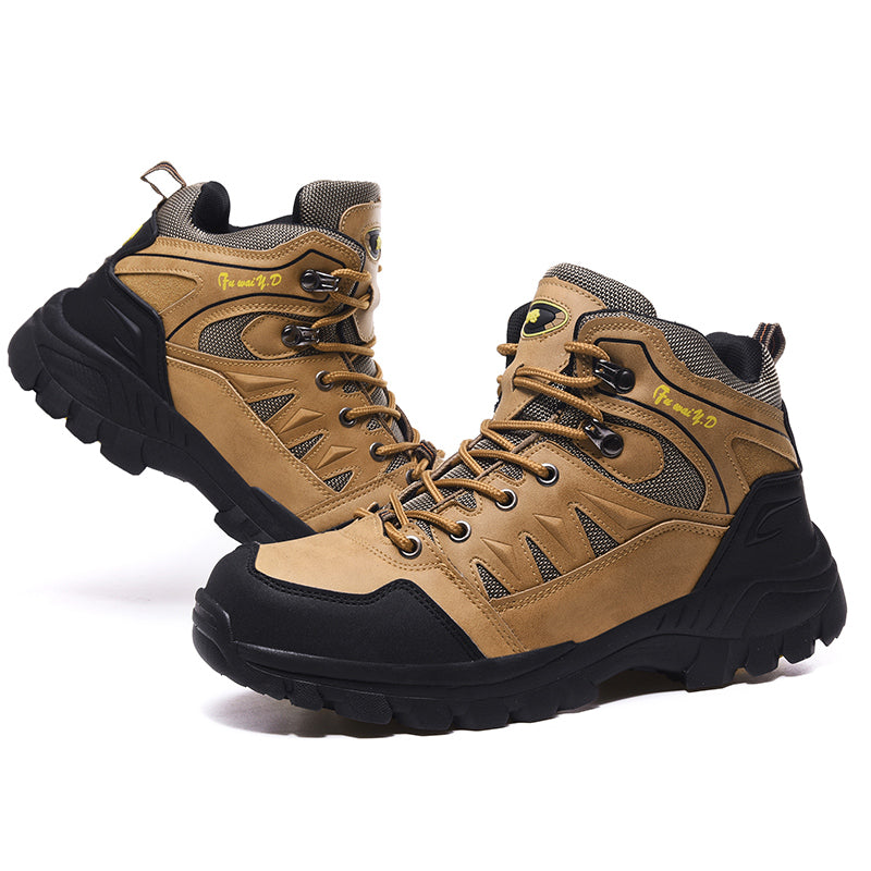 Men's Genuine Leather Hiking Boots - Lace-Up, Waterproof, Slip Resistant, Relaxed Fit, Breathable, Wide Toe Box with Arch Support
