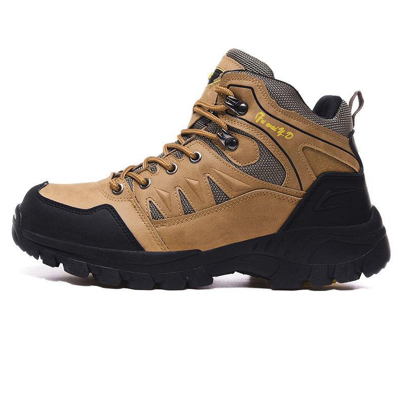 Men's Genuine Leather Hiking Boots - Lace-Up, Waterproof, Slip Resistant, Relaxed Fit, Breathable, Wide Toe Box with Arch Support