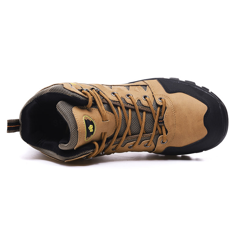 Men's Genuine Leather Hiking Boots - Lace-Up, Waterproof, Slip Resistant, Relaxed Fit, Breathable, Wide Toe Box with Arch Support