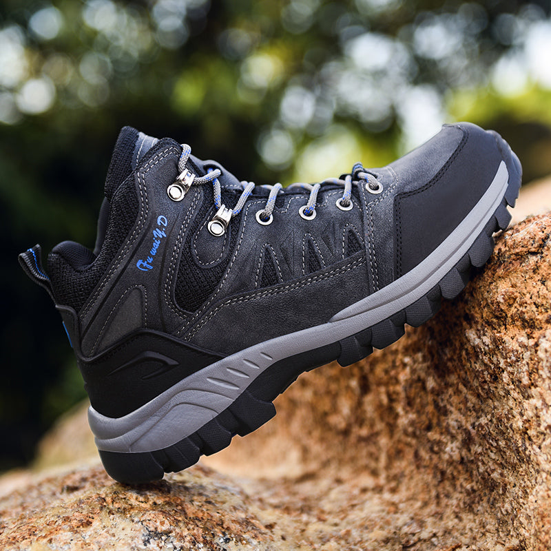 Men's Genuine Leather Hiking Boots - Lace-Up, Waterproof, Slip Resistant, Relaxed Fit, Breathable, Wide Toe Box with Arch Support
