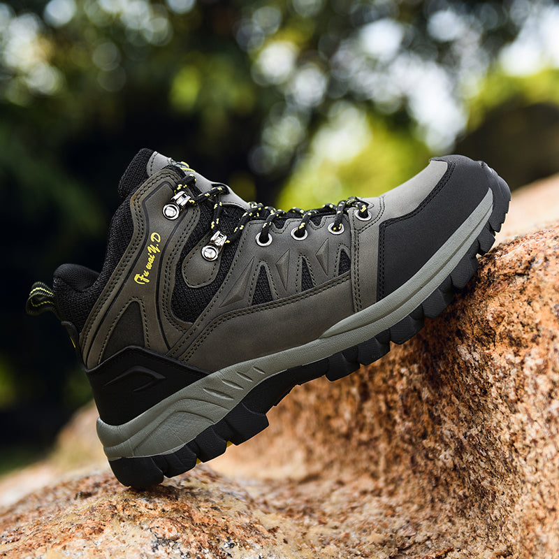 Men's Genuine Leather Hiking Boots - Lace-Up, Waterproof, Slip Resistant, Relaxed Fit, Breathable, Wide Toe Box with Arch Support