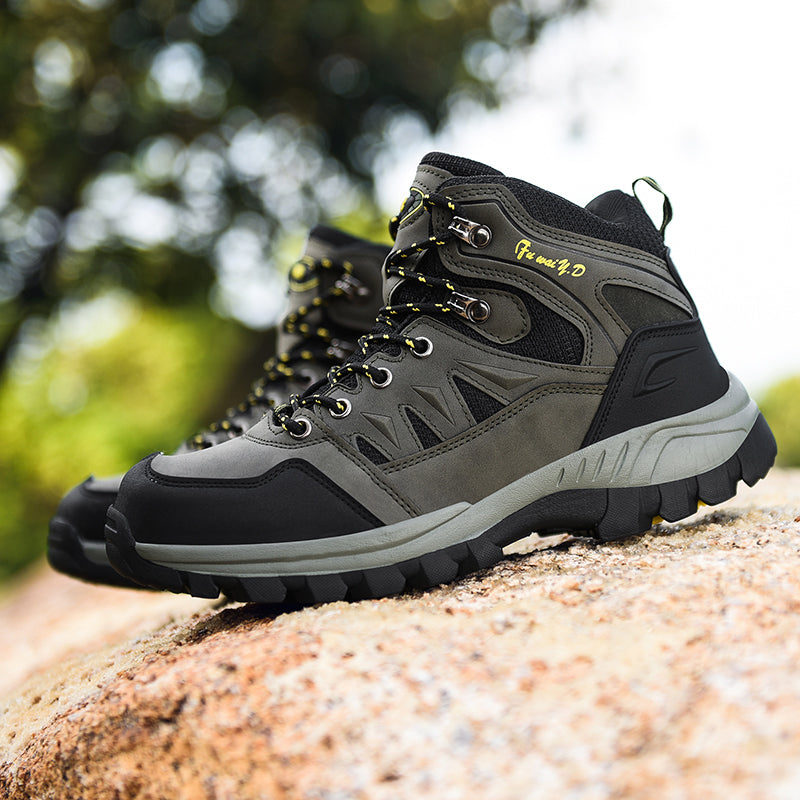 Men's Genuine Leather Hiking Boots - Lace-Up, Waterproof, Slip Resistant, Relaxed Fit, Breathable, Wide Toe Box with Arch Support