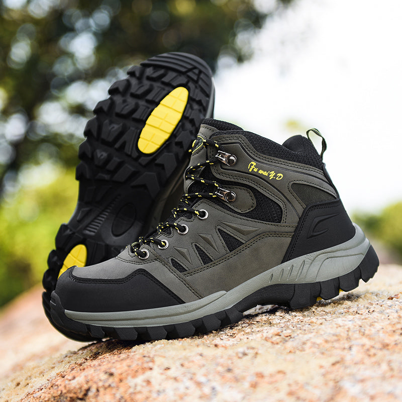 Men's Genuine Leather Hiking Boots - Lace-Up, Waterproof, Slip Resistant, Relaxed Fit, Breathable, Wide Toe Box with Arch Support