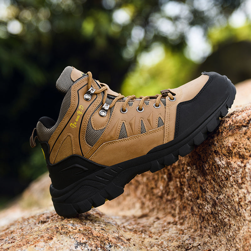 Men's Genuine Leather Hiking Boots - Lace-Up, Waterproof, Slip Resistant, Relaxed Fit, Breathable, Wide Toe Box with Arch Support