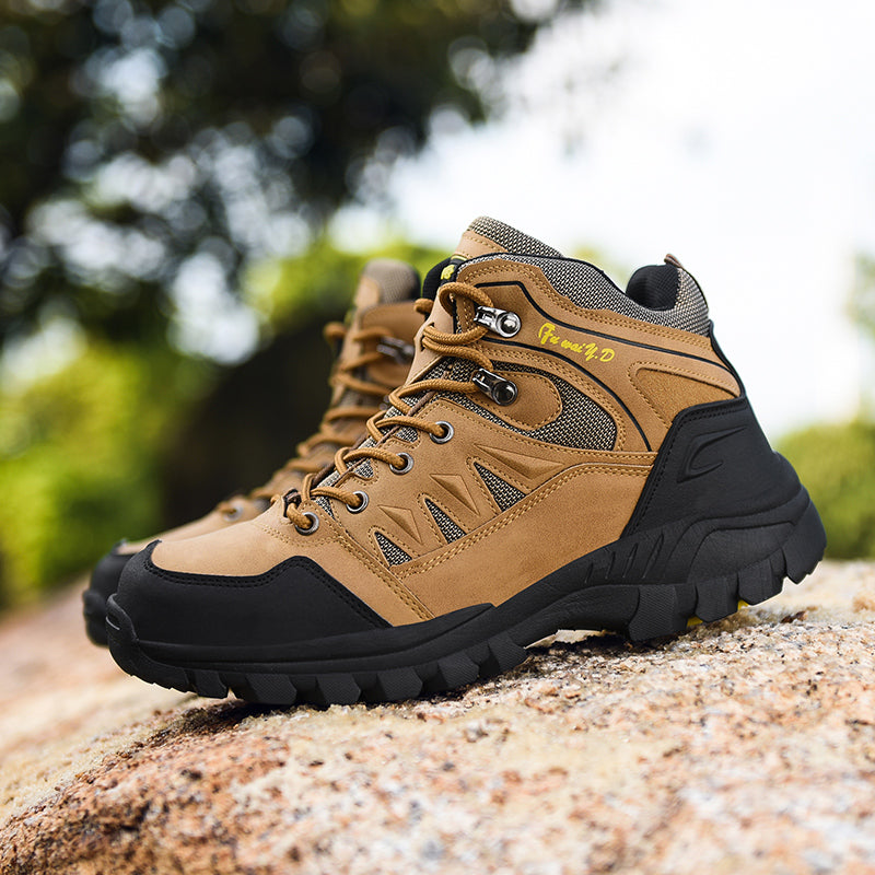 Men's Genuine Leather Hiking Boots - Lace-Up, Waterproof, Slip Resistant, Relaxed Fit, Breathable, Wide Toe Box with Arch Support