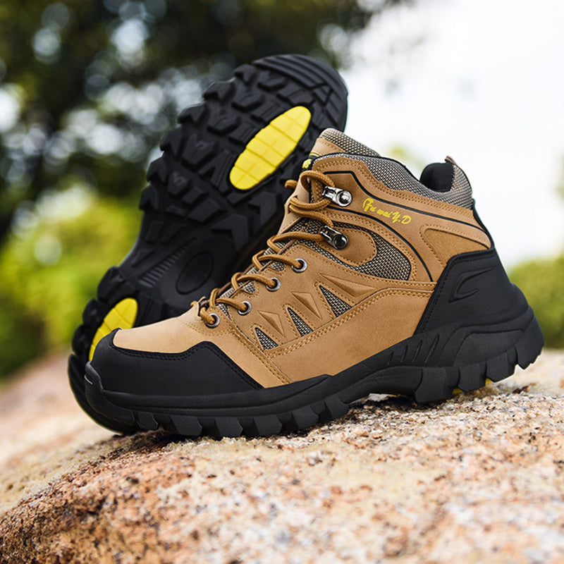 Men's Genuine Leather Hiking Boots - Lace-Up, Waterproof, Slip Resistant, Relaxed Fit, Breathable, Wide Toe Box with Arch Support