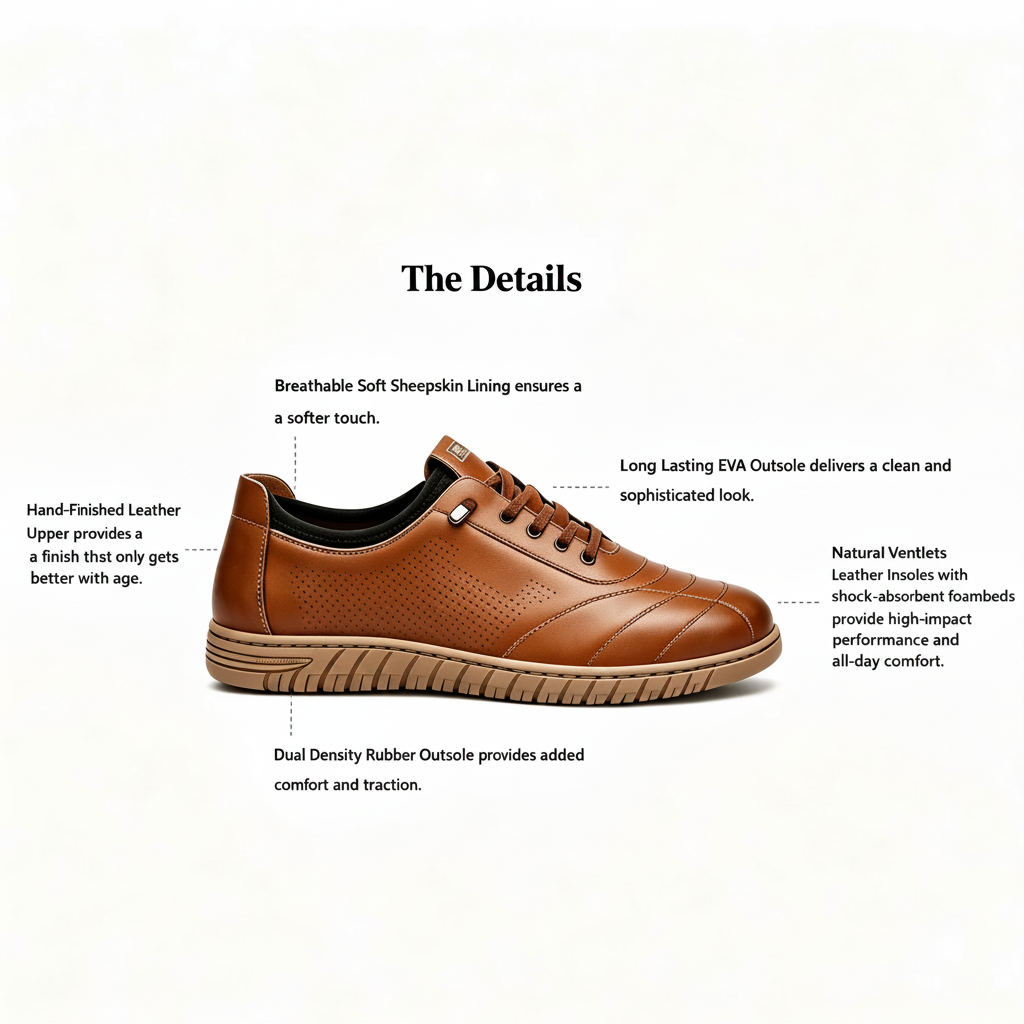 Men's Genuine Leather Walking Shoes - Lace-Up, Waterproof, Wide Toe Box with Arch Support