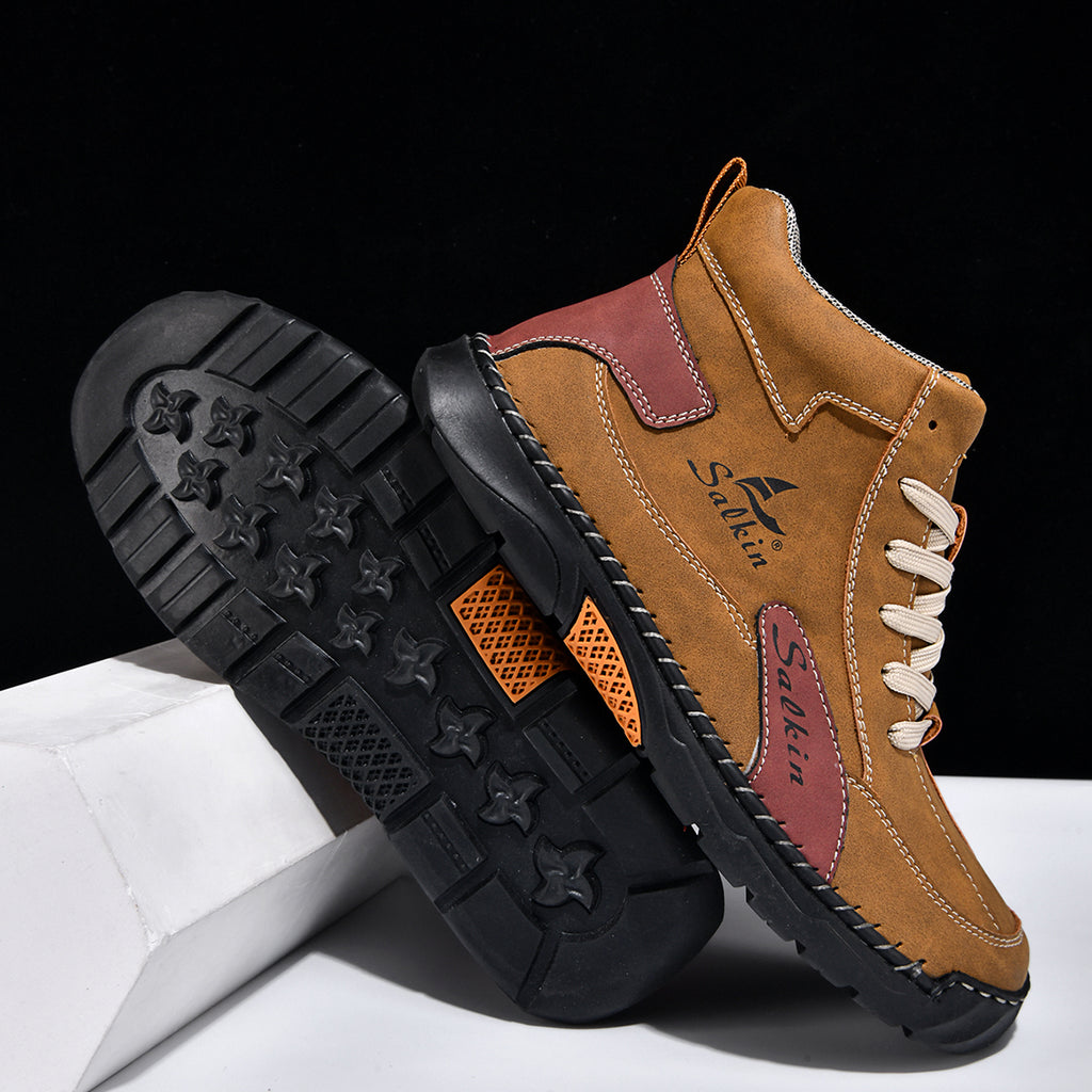 Men's Orthopedic Leather Shoes - Built-in Arch Support, Ankle Support, Waterproof, Non-Slip, Comfortable Work Shoes, Ideal For All-Day Wear and Durable For 5 Years