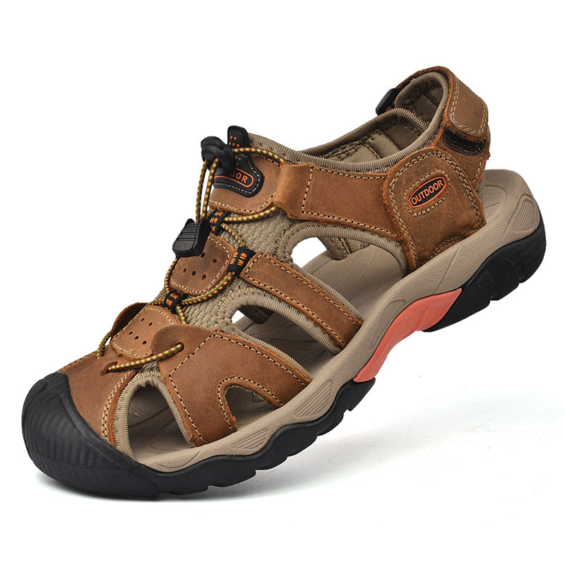 Dallader Men's Genuine Leather Sports Sandals, Orthopedic Support, Comfortable Lightweight Durable Non-Slip Hiking Sandals