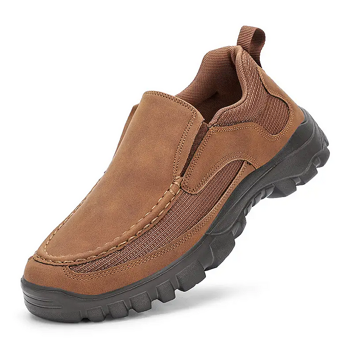 (Medical Certification) Men's Orthopedic Genuine Leather Shoes for Diabetics, Arch Support Hiking Shoes for Plantar Fasciitis