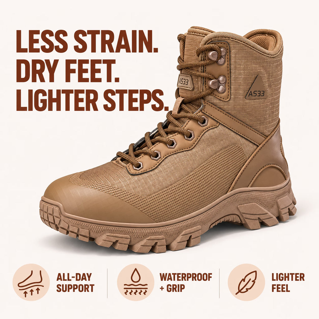 Men's Mixed Material Work Boots - Lace-Up, Waterproof, Wide Toe Box with Arch Support