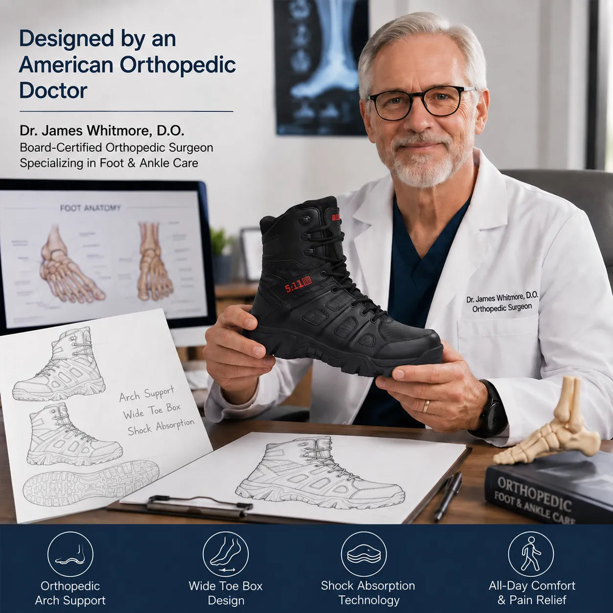 Men’s Lightweight Work Boots — Wide Toe Box, Arch Support & Easy Side-Zip Access