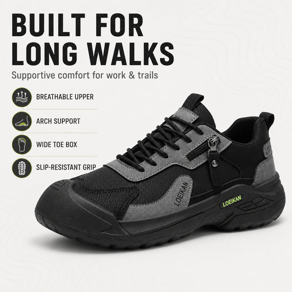 (🎁Free Socks Giveaway🧦) Men’s Waterproof Suede Hiking Shoes for Tired Feet | Wide Toe Box, Arch Support & Non-Slip Grip for Work, Trails & Wet Weather