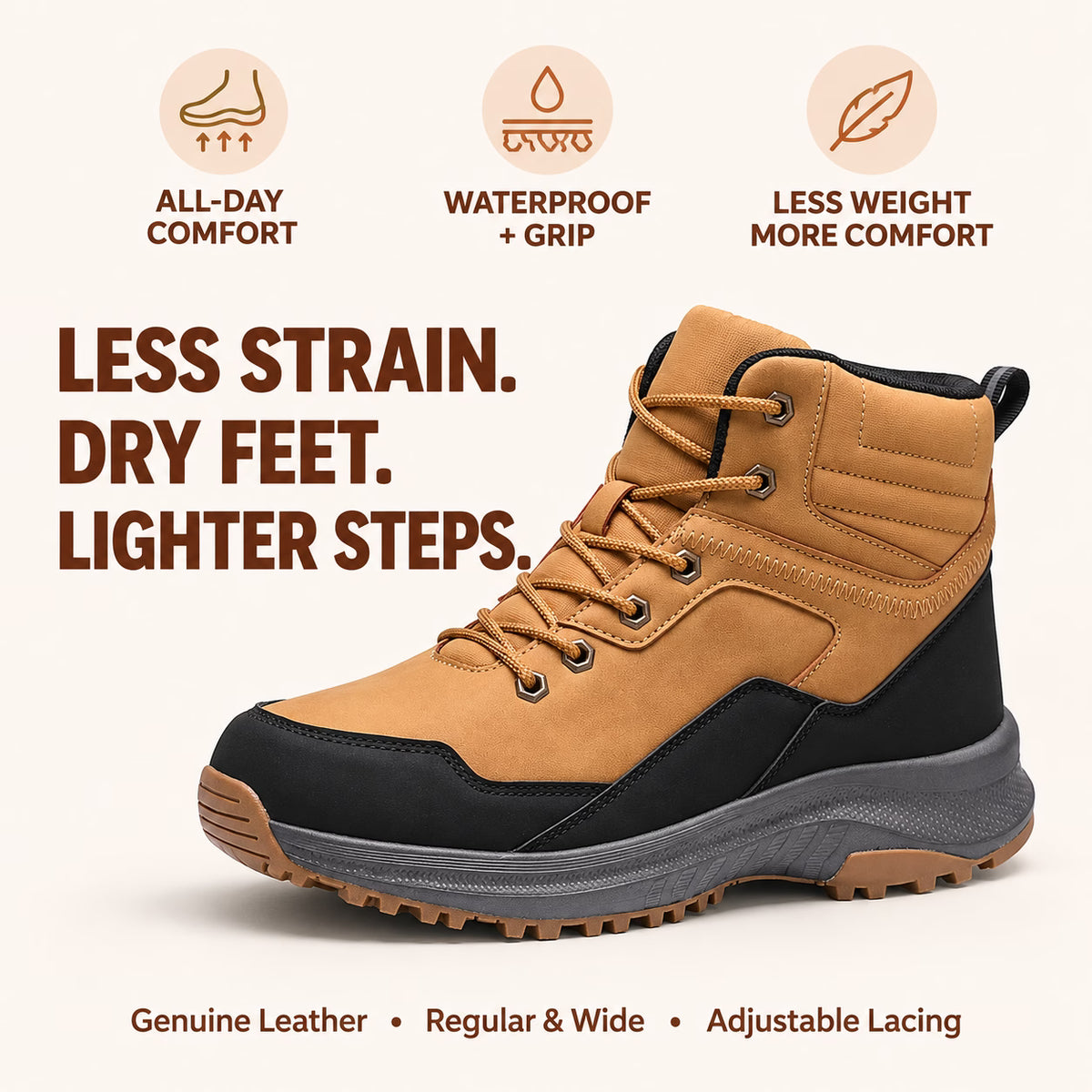 Men's Genuine Leather Work Boots - Lace-Up, Maximum Support, Wide Toe Box with Arch Support（副本）