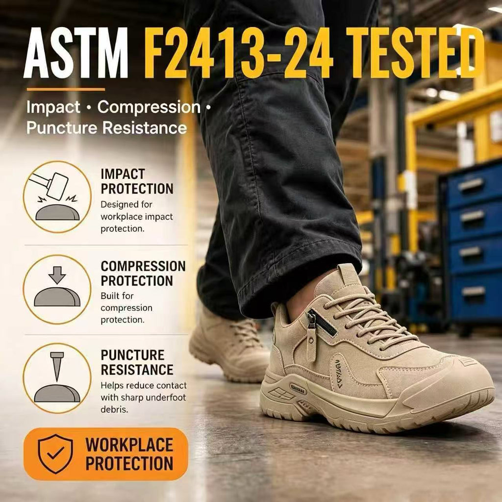 Men's Lightweight Work Shoes - Lace-Up, ASTM Certificated Safety Shoes, Width Option, Non Slip Rubber Sole, Comfortable for Construction, Warehouse, Hike