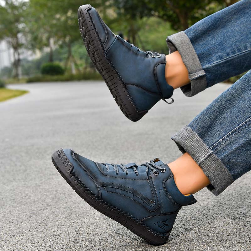 Men's Outdoor Vintage Work Boots - Handcrafted Stitching, Waterproof & Slip-Resistant