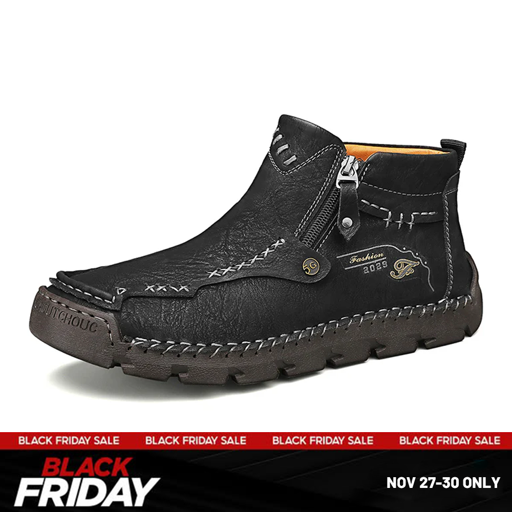 (🔥 Black Friday Deals ) Men's Top-Quality Motorcycle Boots Hand-Stitched Genuine Leather Boots-Wide Toe, Waterproof, Anti-Slip, Anti-Sprain, Suitable for Work, Driving, Hiking