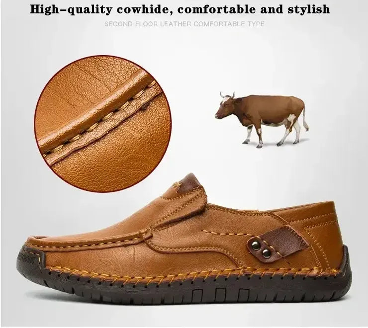 Men's Casual Leather Fashion Loafers - Slip-On, Waterproof, Wide Toe Box with Arch Support