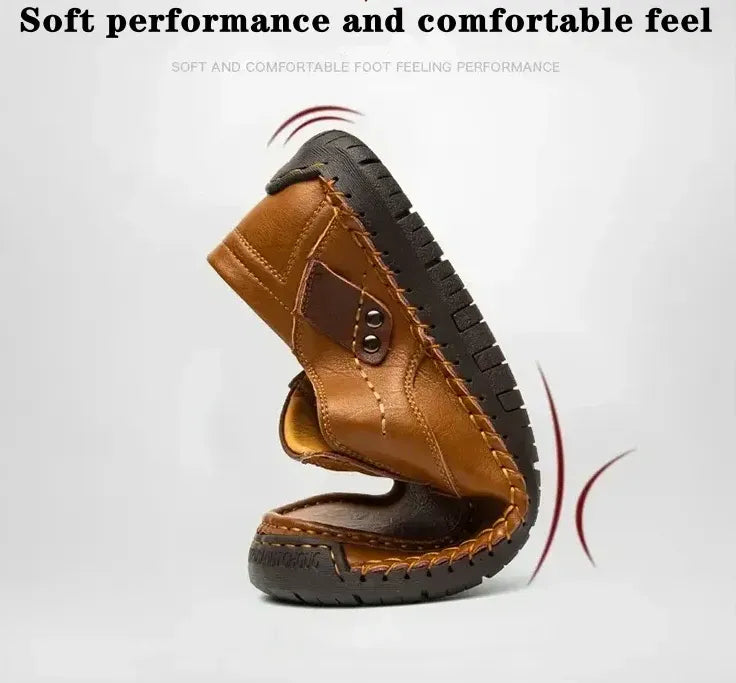 Men's Casual Leather Fashion Loafers - Slip-On, Waterproof, Wide Toe Box with Arch Support